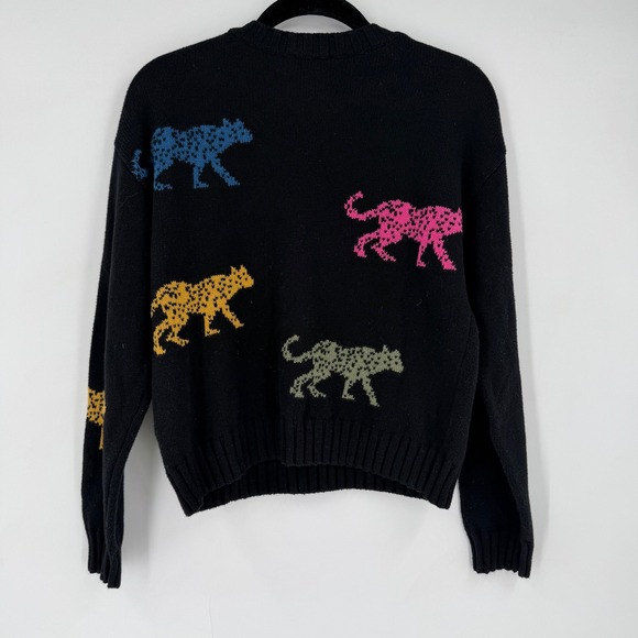 Rails Perci Leopard Sweater XXS Black Cotton Cashmere Jagged Tiger Colorful - Picture 3 of 8